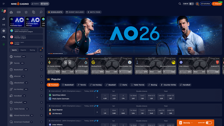 Scommesse sportive desktop Nine Casino