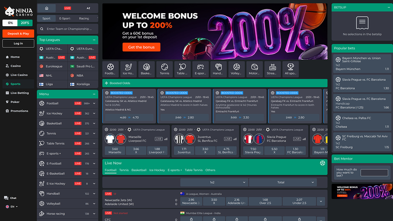 Ninja Casino, paris sportifs sur ordinateur