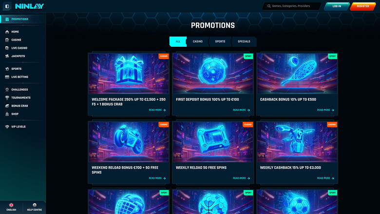 Promotions sur ordinateur de bureau du casino Ninlay