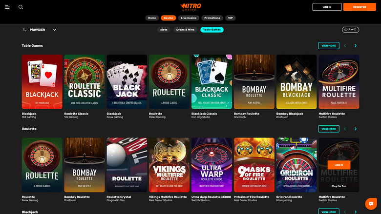 Настольные игры Nitro Casino для настольных компьютеров