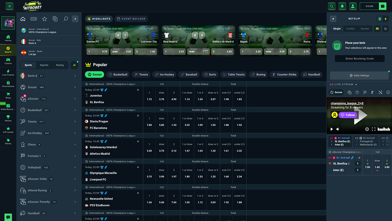 Apuestas deportivas de escritorio del Casino Nitrobet