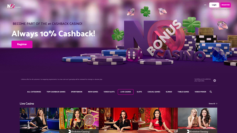 Casino ohne Bonus – Desktop-Startseite