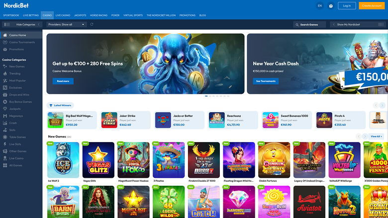 Page d'accueil du bureau de NordicBet Casino