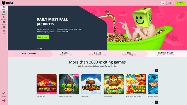 Nutz Casino Desktop Homepage