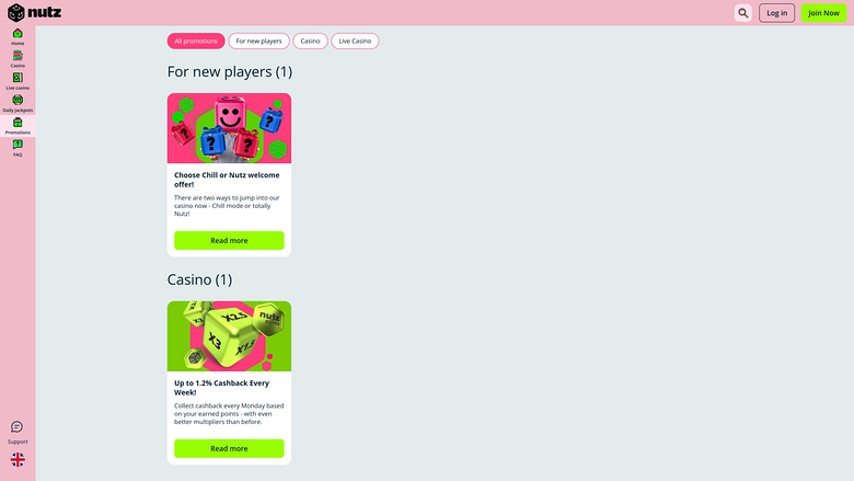 Nutz Casino Desktop Promotions