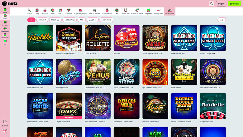 Nutz Casino Desktop Table Games