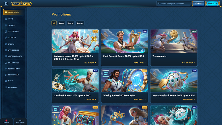 Promotions sur ordinateur du casino Oceanspin