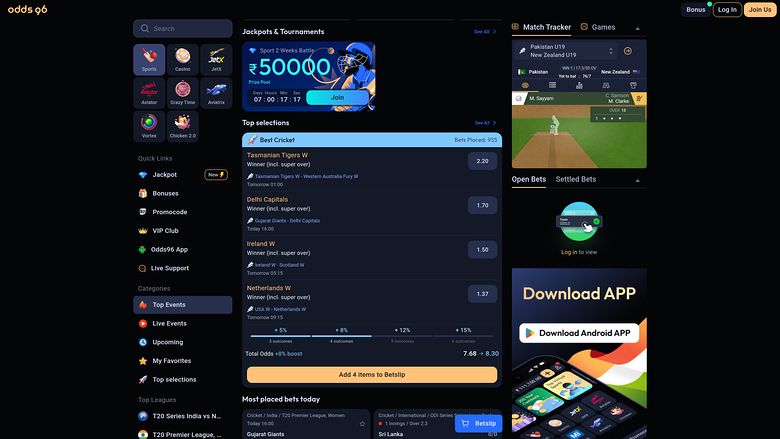 Odds96 Casino Sports sur ordinateur