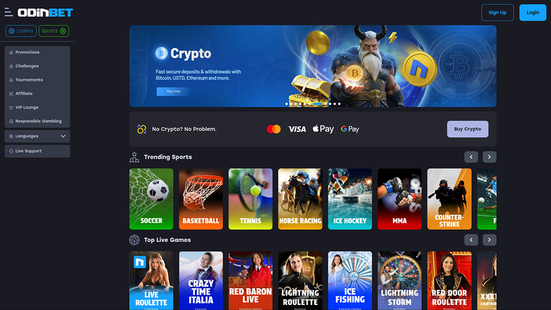 Homepage desktop del casinò Odinbet