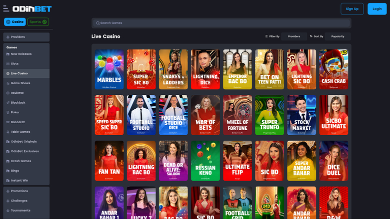 Odinbet Casino Desktop Live Dealer