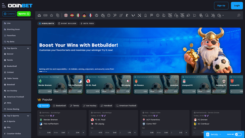 Scommesse sportive desktop del casinò Odinbet