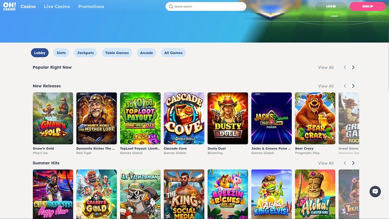 Page d'accueil des jeux de casino Oh