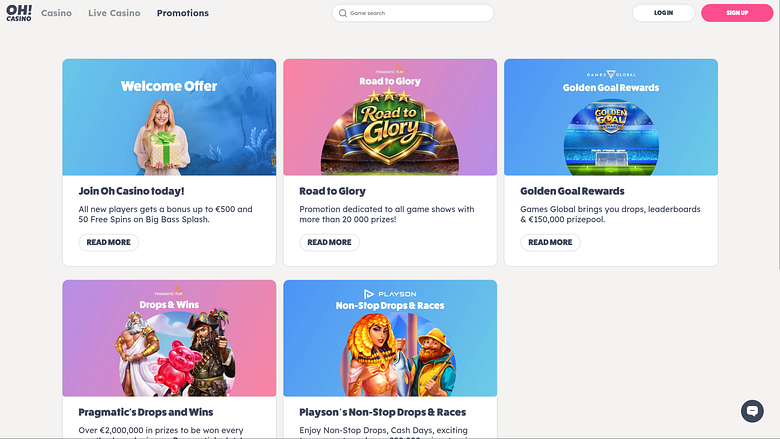 Promotions Oh Casino sur ordinateur