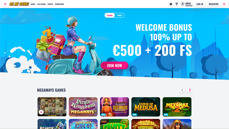 Page d'accueil du casino Oh My Spins pour ordinateur