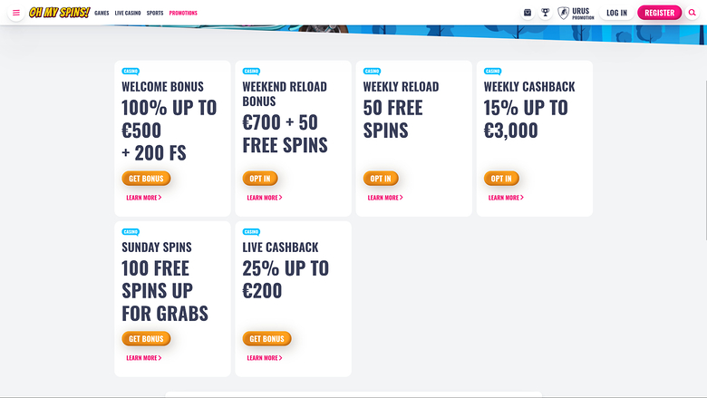 Promotions pour ordinateur de bureau du casino Oh My Spins