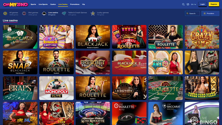 OhMyZino Casino sur ordinateur avec croupier en direct