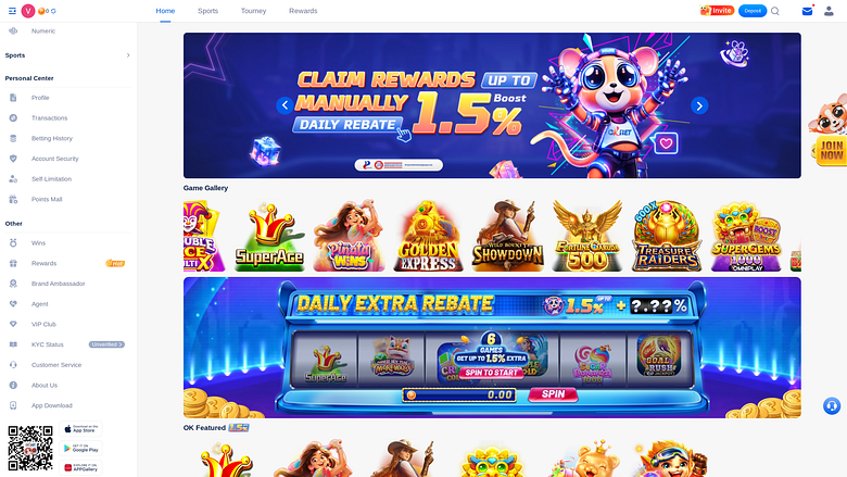 Главная страница казино OKBet для настольных компьютеров