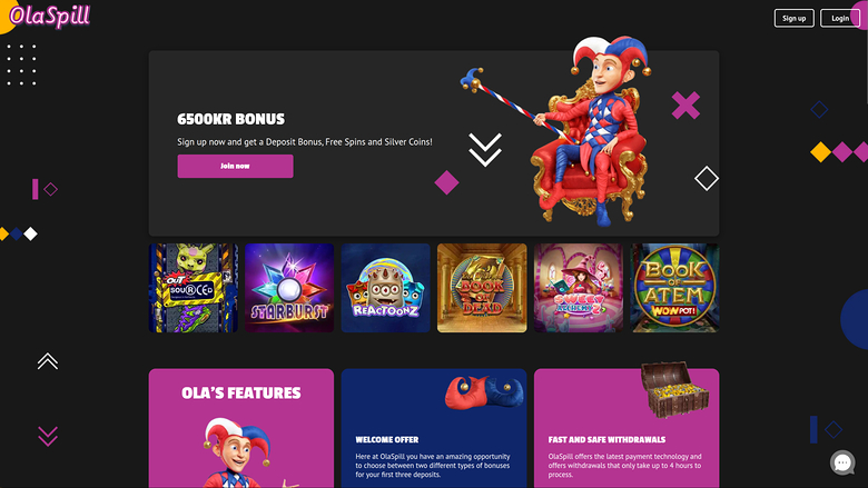 Page d'accueil du casino Olaspill pour ordinateur