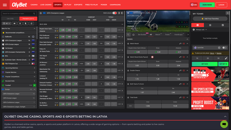 Olybet Casino Desktop Sportwetten