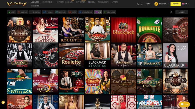 Casino Olympia sur ordinateur avec croupier en direct
