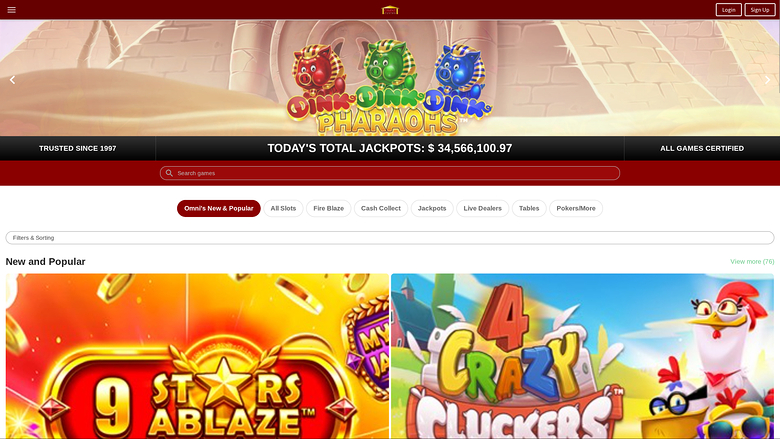 Page d'accueil du casino Omni (ordinateur de bureau)