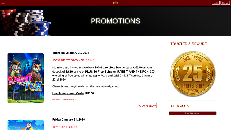 Promotions Omni Casino sur ordinateur