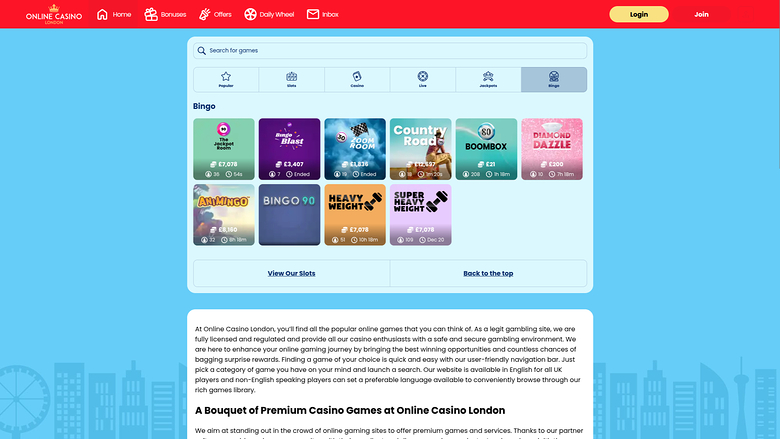 Bingo de bureau au casino en ligne de Londres