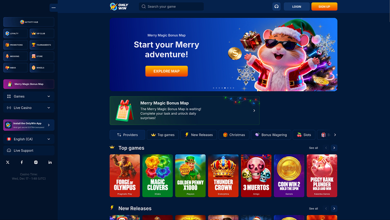 Homepage desktop di Only Win Casino