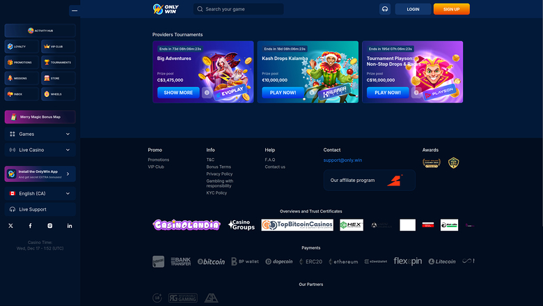 Tornei desktop di Only Win Casino