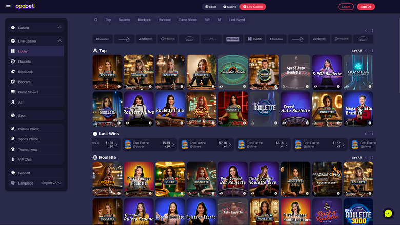 OpaBet Casino Desktop Live-Dealer