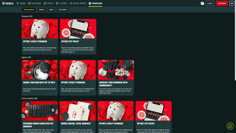 Promotions de bureau du casino Optibet