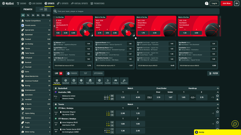 Optibet Casino Sports sur ordinateur