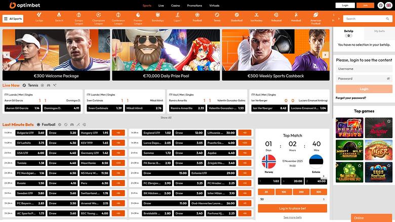 Optimbet Casino Homepage Desktop