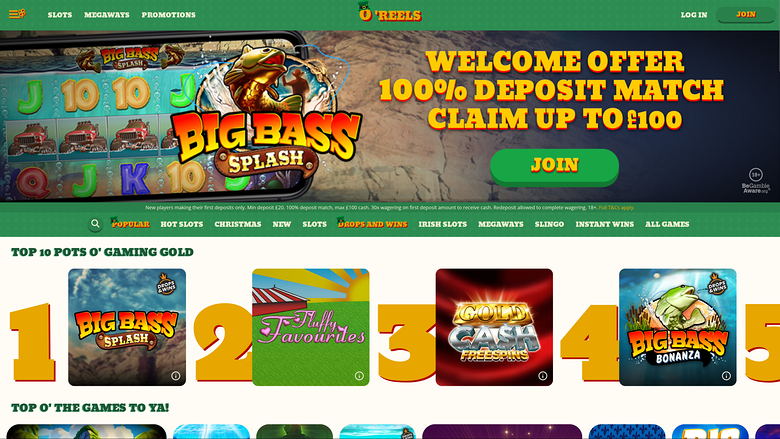 Página de inicio de escritorio de Oreels Casino