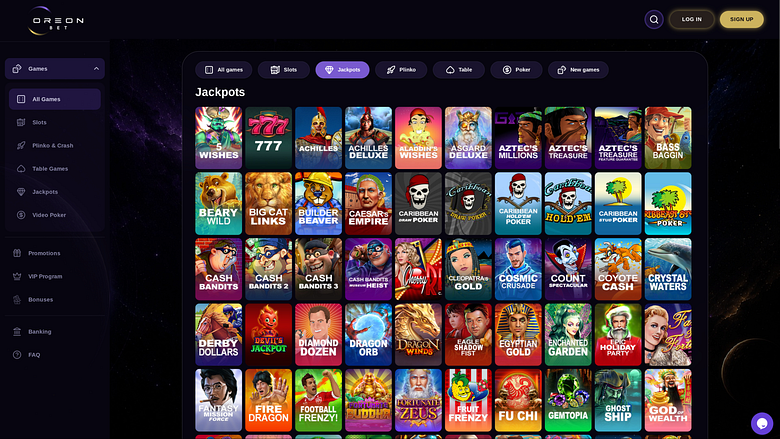 OreonBet Casino jackpot page