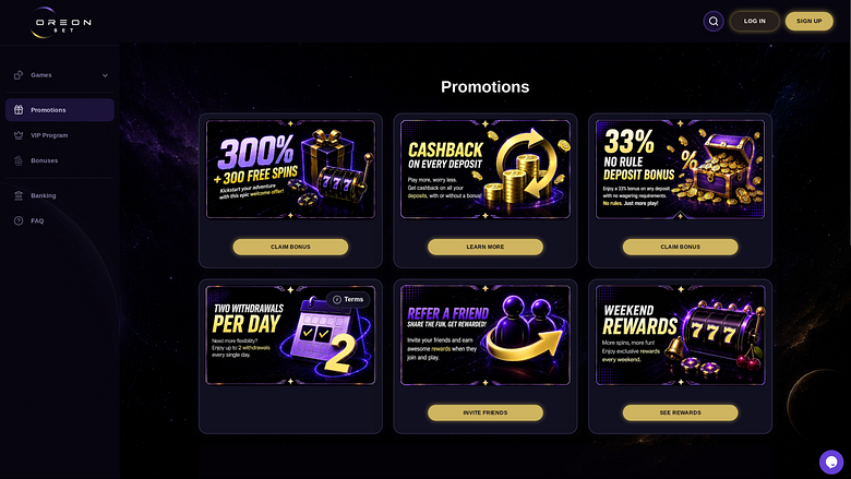 OreonBet Casino promotions page