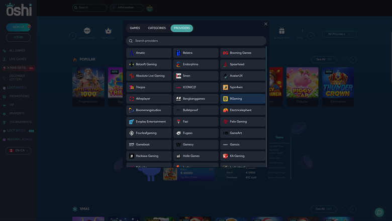 Développeurs du jeu de casino Oshi pour ordinateur