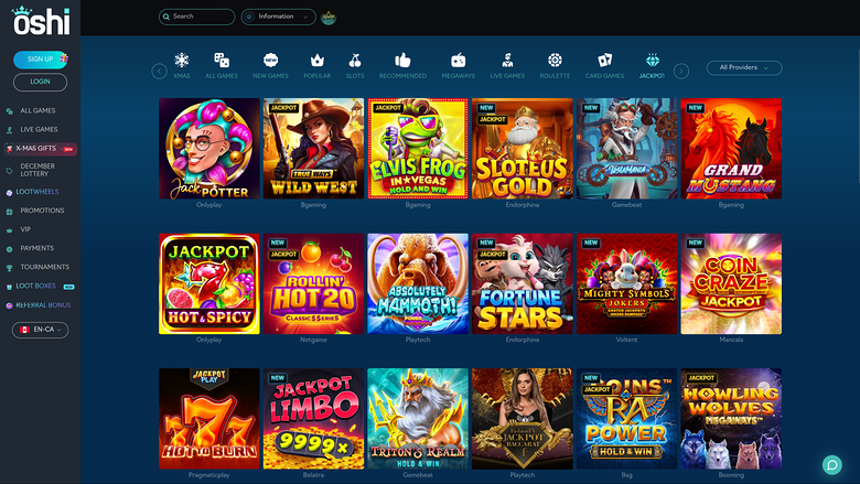 Jackpot du casino Oshi sur ordinateur