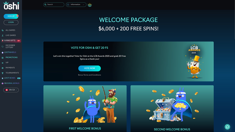 Promotions Oshi Casino sur ordinateur