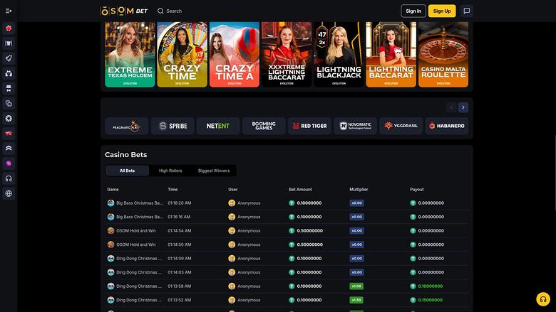 page des développeurs de jeux du casino Osombet
