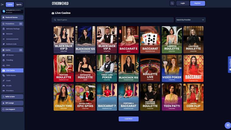 Casino Otherworld avec croupiers en direct