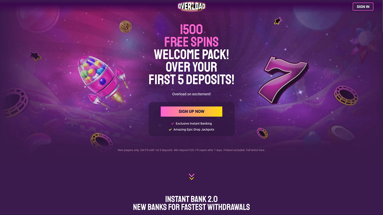 Página de inicio de Overload Casino para escritorio