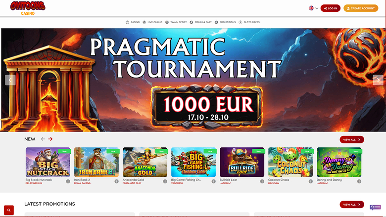 Page d'accueil du casino Ovitoons pour ordinateur