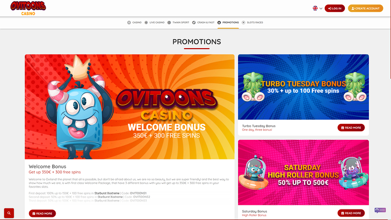 Promotions Ovitoons Casino sur ordinateur