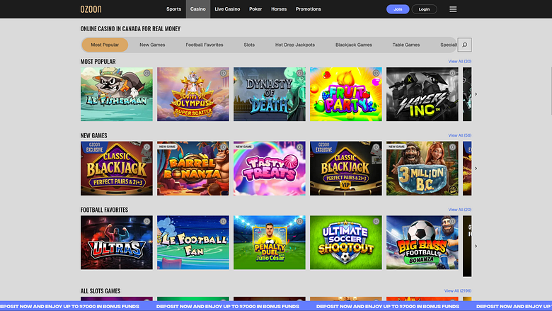 Jeux de casino Ozoon sur ordinateur