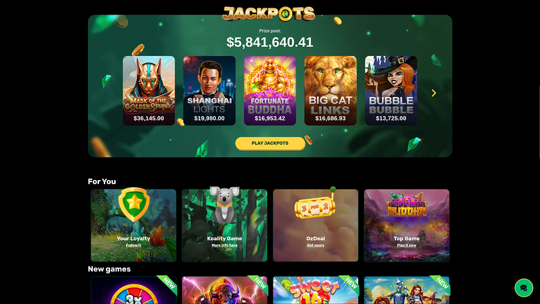 Jackpot du casino Ozwin sur ordinateur