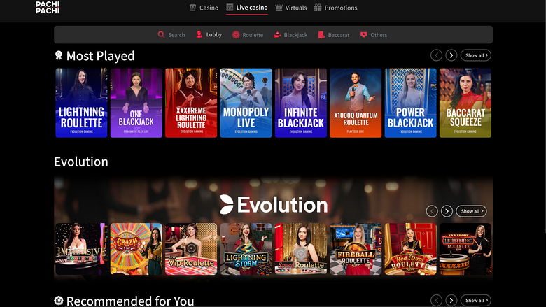 PachiPachi Casino Desktop Live-Dealer