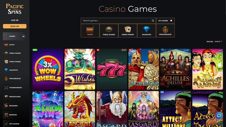 Jeux de casino Pacific Spins sur ordinateur