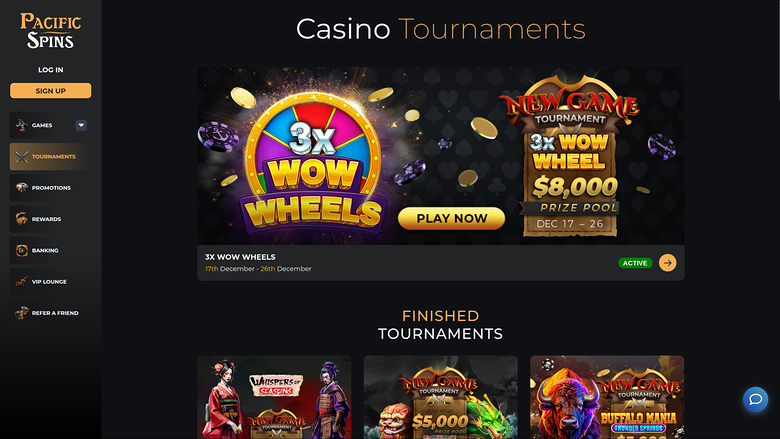 Tournois sur ordinateur du casino Pacific Spins