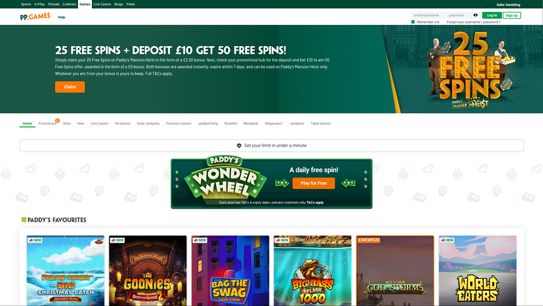 Página de inicio de Paddy Power Casino para escritorio